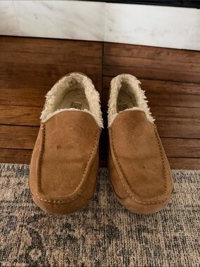 UGG Men's Chestnut Suede Slip-On Moccasins with Shearling Lining